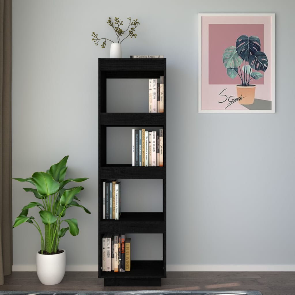 Boekenkast/kamerscherm 40x35x135 cm massief grenenhout zwart