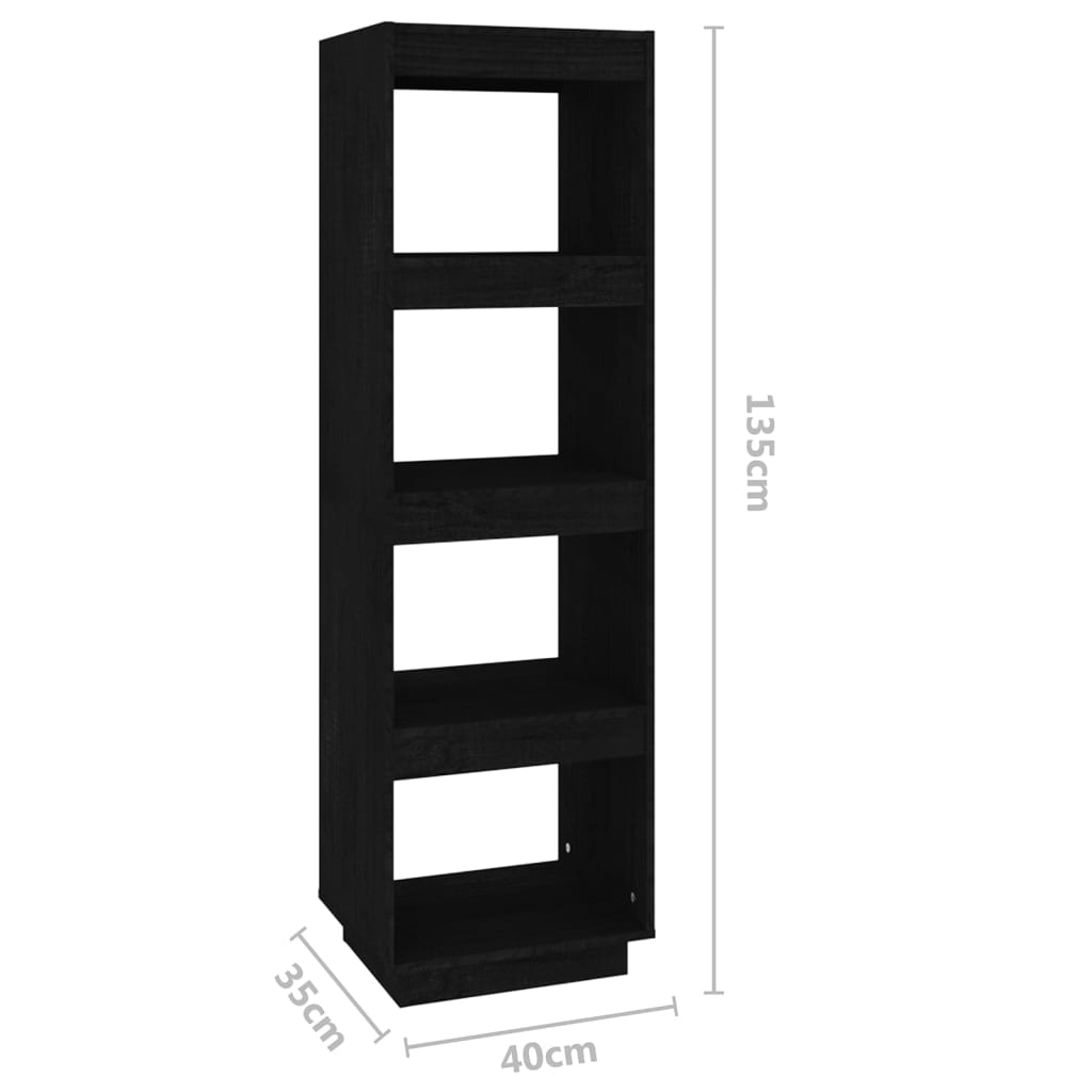 Boekenkast/kamerscherm 40x35x135 cm massief grenenhout zwart