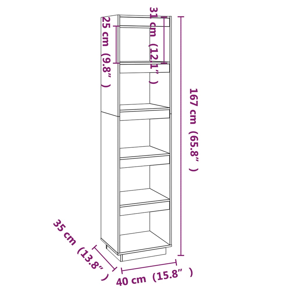 Boekenkast/kamerscherm 40x35x167 cm massief grenenhout