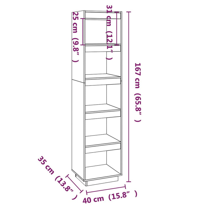 Boekenkast/kamerscherm 40x35x167 cm massief grenenhout wit