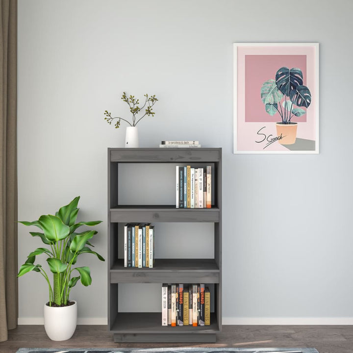 Boekenkast/kamerscherm 60x35x103 cm massief grenenhout grijs