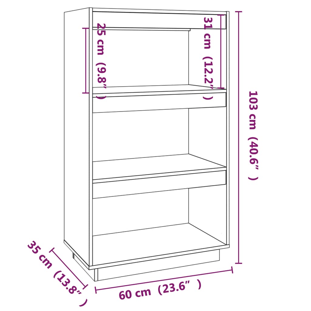 Boekenkast/kamerscherm 60x35x103 cm massief grenenhout grijs