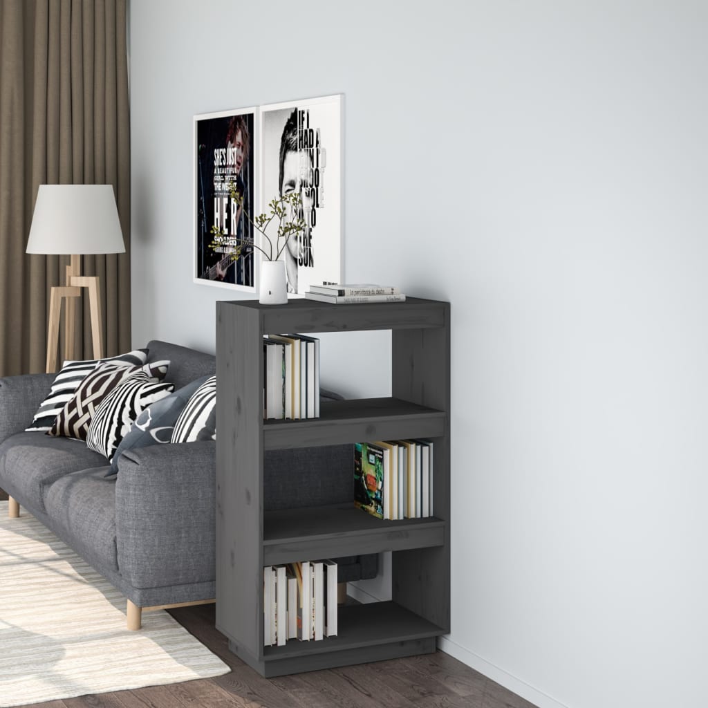 Boekenkast/kamerscherm 60x35x103 cm massief grenenhout grijs