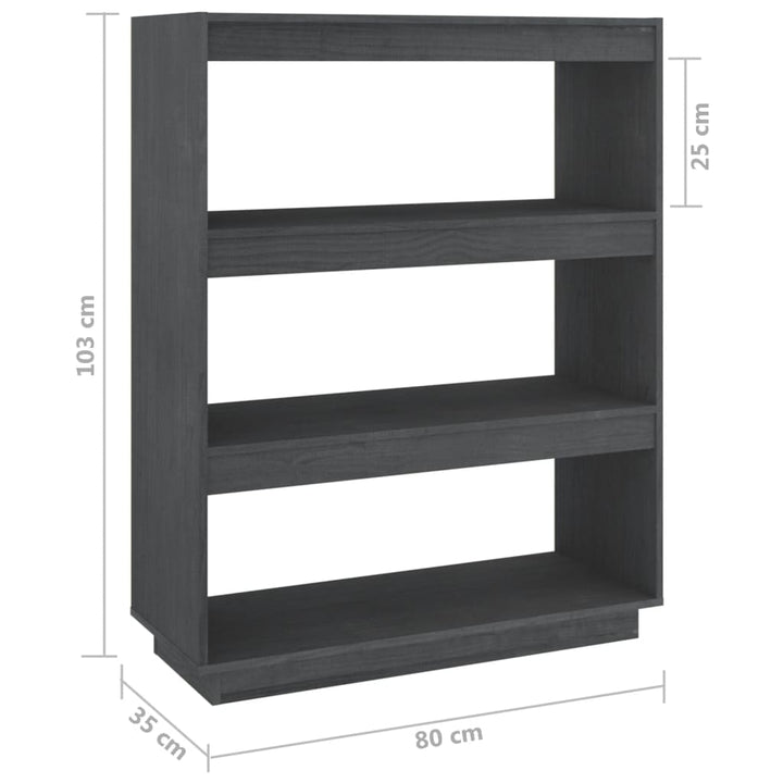 Boekenkast/kamerscherm 80x35x103 cm massief grenenhout grijs