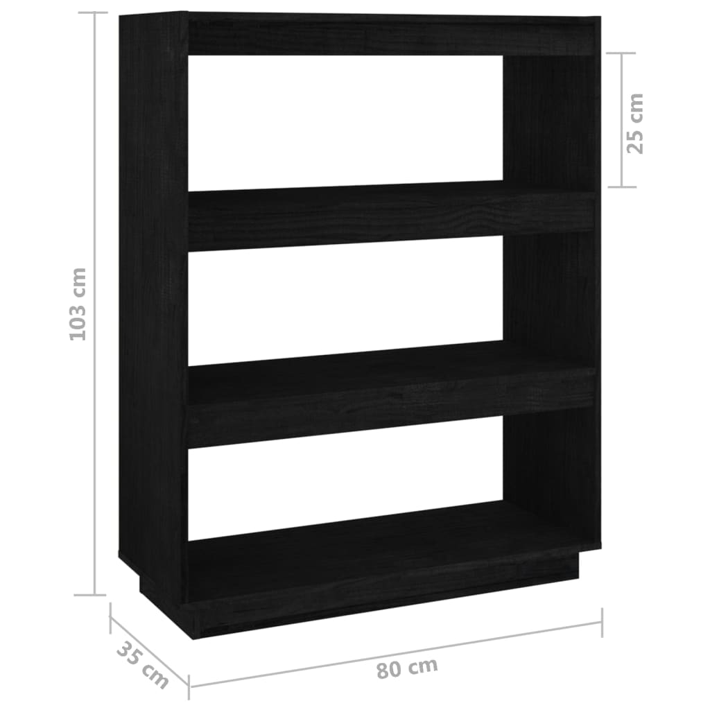 Boekenkast/kamerscherm 80x35x103 cm massief grenenhout zwart