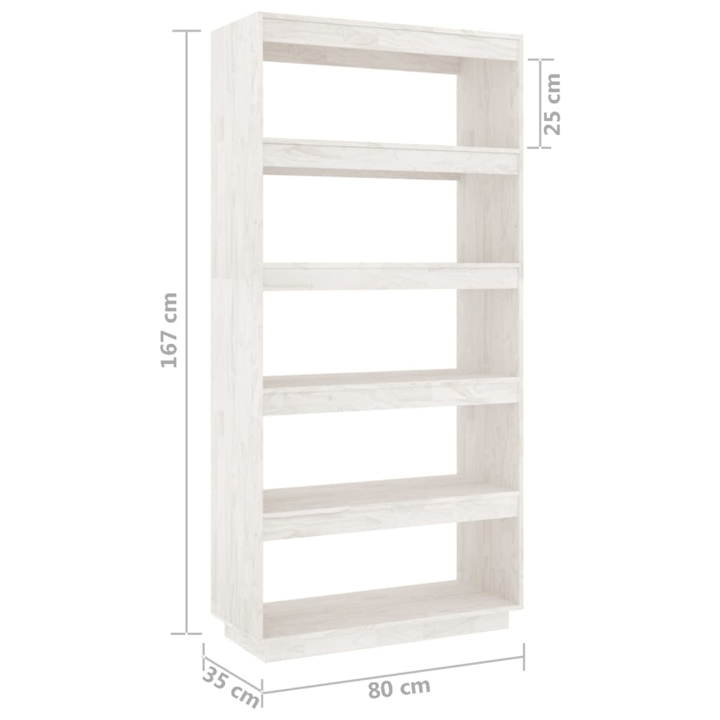 Boekenkast/kamerscherm 80x35x167 cm massief grenenhout wit