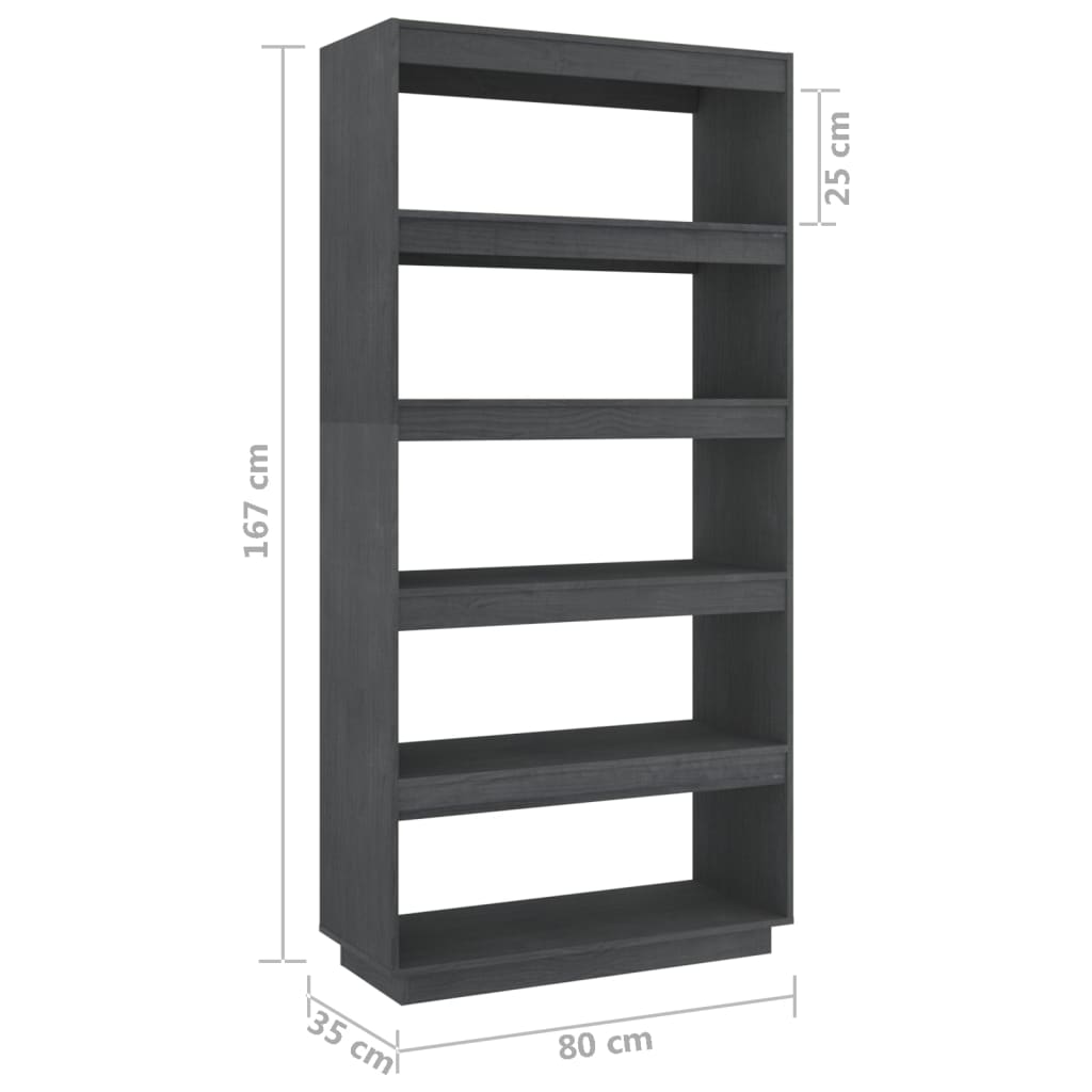 Boekenkast/kamerscherm 80x35x167 cm massief grenenhout grijs