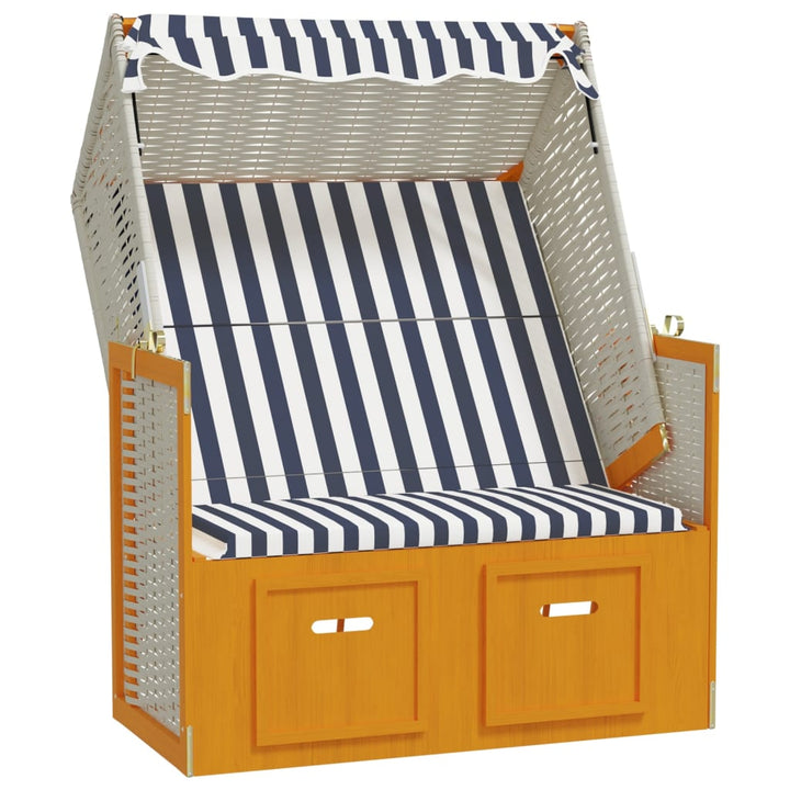 Strandstoel met luifel poly rattan en massief hout wit en blauw