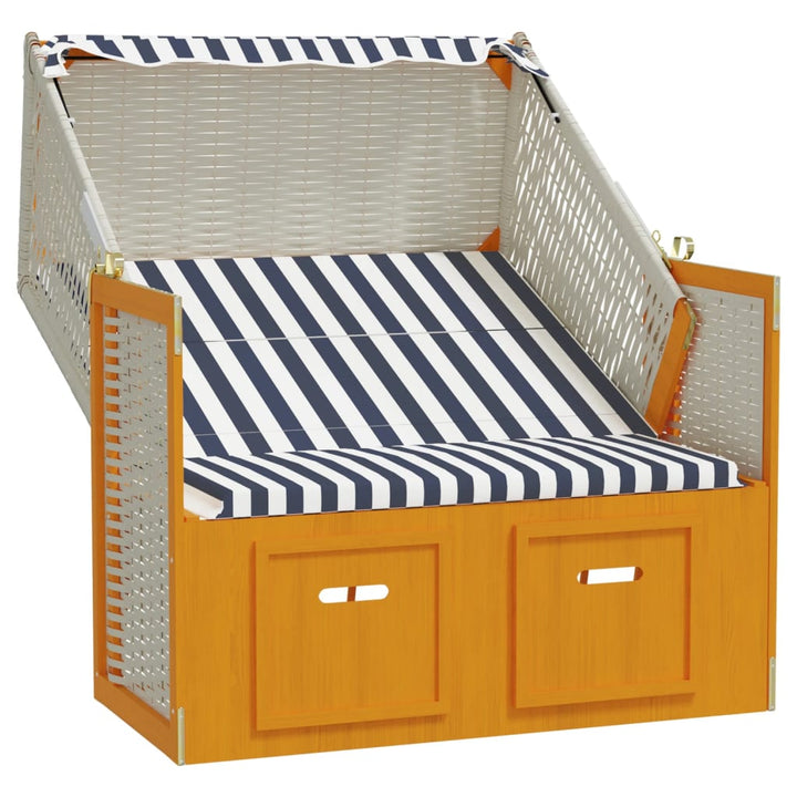 Strandstoel met luifel poly rattan en massief hout wit en blauw