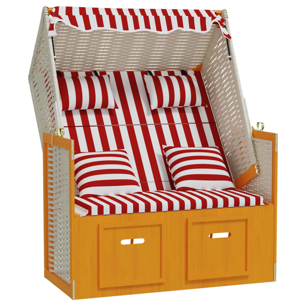 Strandstoel met kussens poly rattan en hout rood en wit