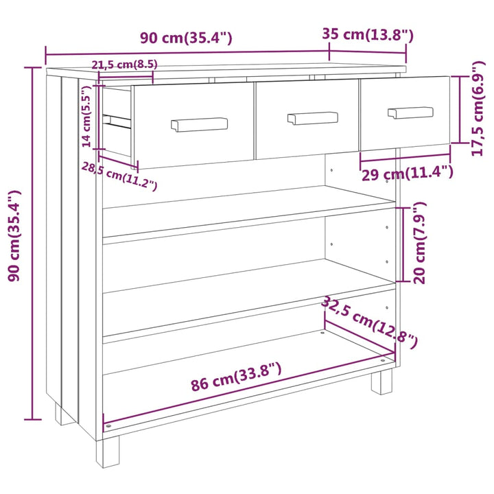 Wandtafel 90x35x90 cm massief grenenhout wit