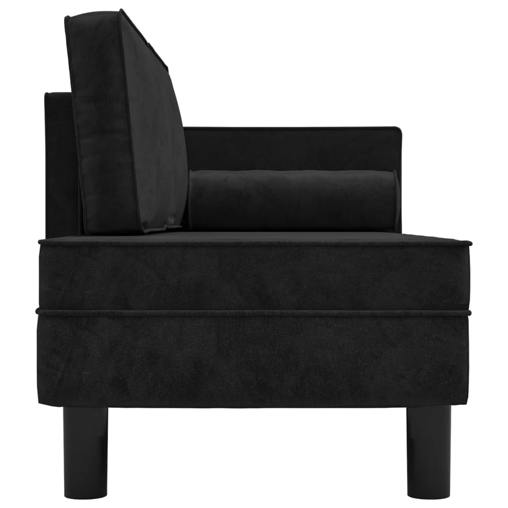 Chaise longue met kussens en bolster fluweel zwart