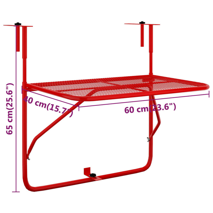 Balkontafel 60x40 cm staal rood