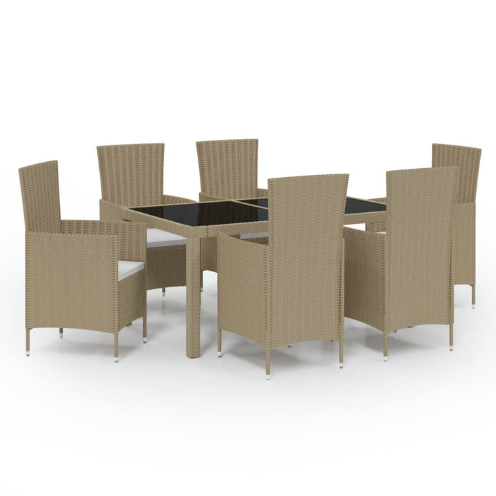 7-delige Tuinset met kussens poly rattan beige