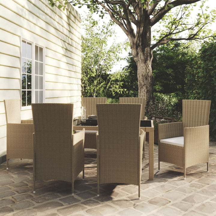 7-delige Tuinset met kussens poly rattan beige