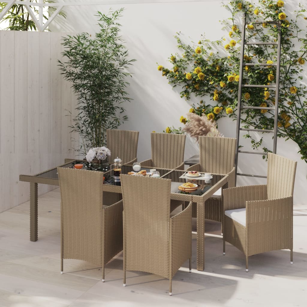 7-delige Tuinset met kussens poly rattan beige