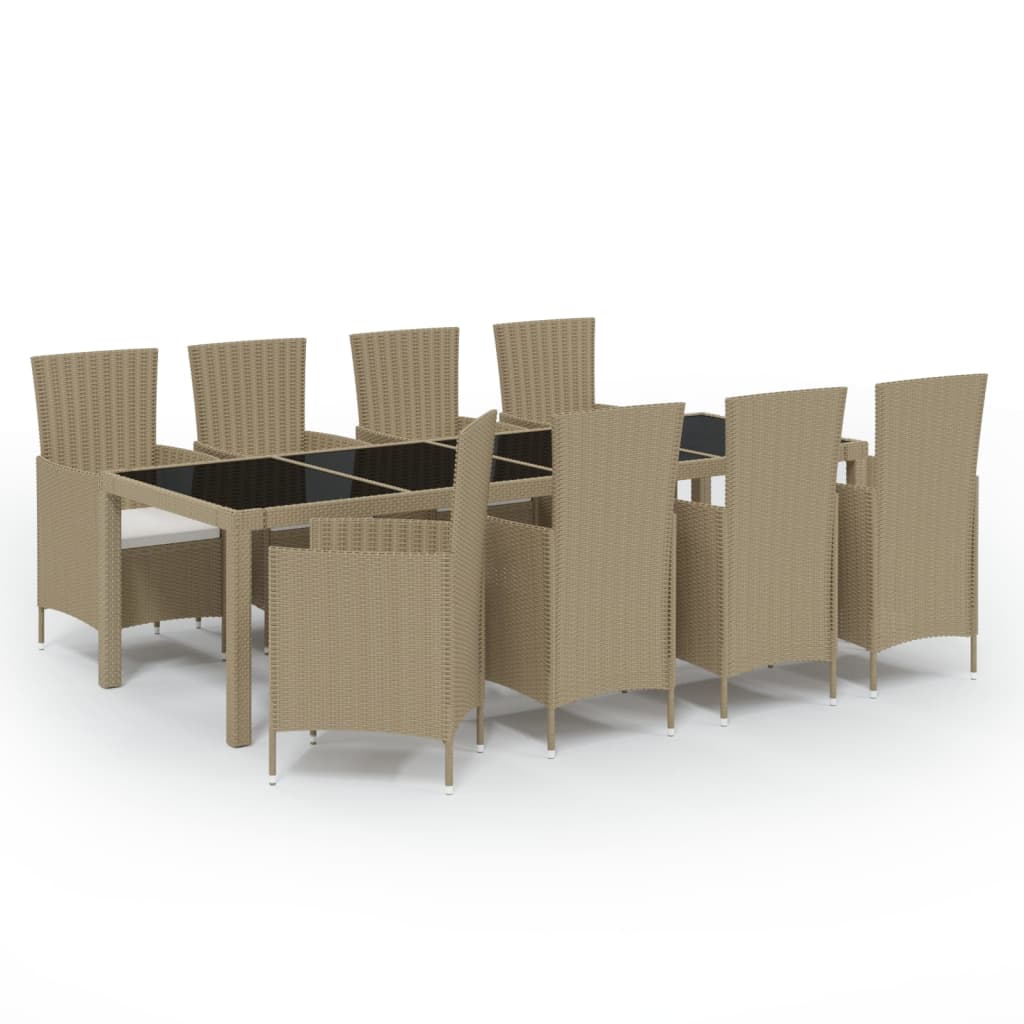 9-delige Tuinset met kussens poly rattan beige