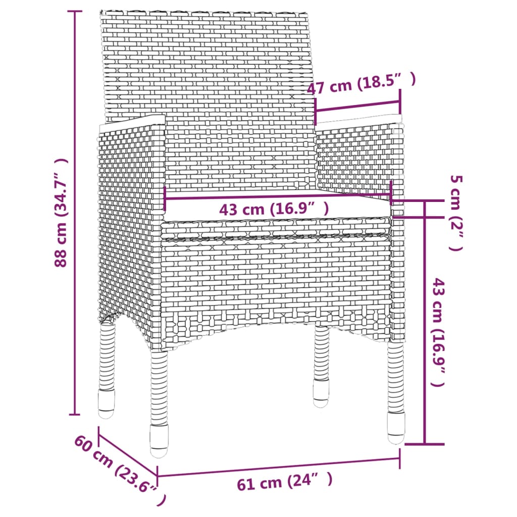 9-delige Tuinset met kussens poly rattan grijs