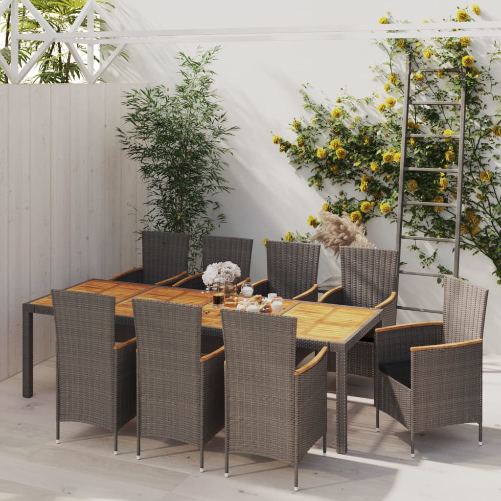 9-delige Tuinset met kussens poly rattan grijs