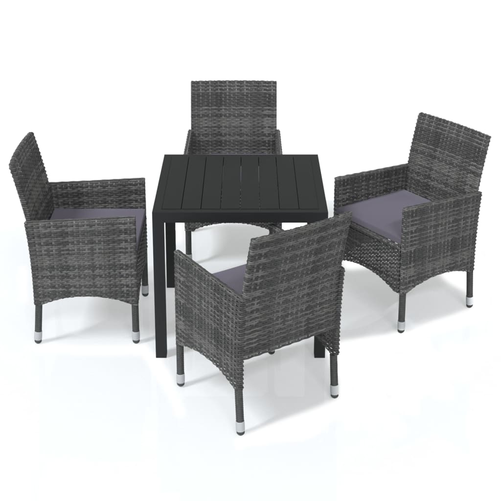 5-delige Tuinset met kussens poly rattan grijs