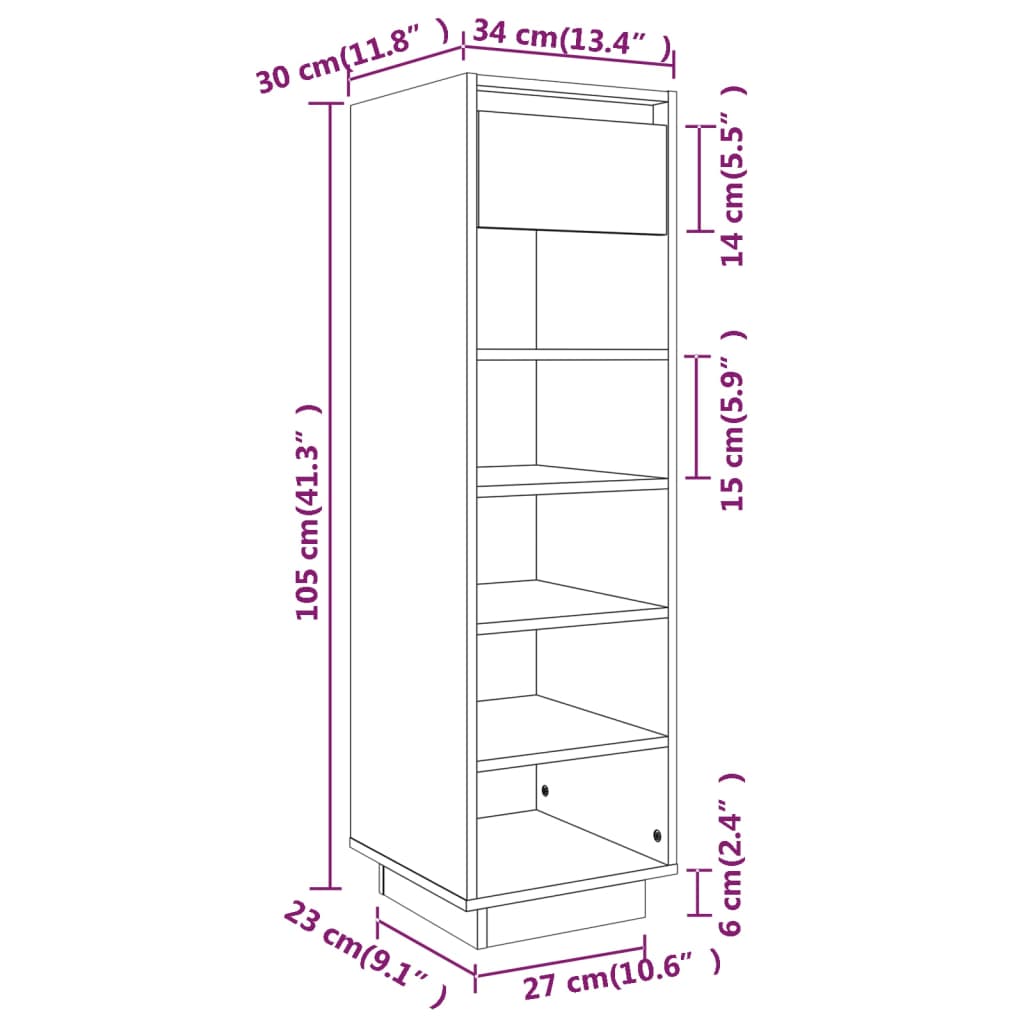 Schoenenkast 34x30x105 cm massief grenenhout