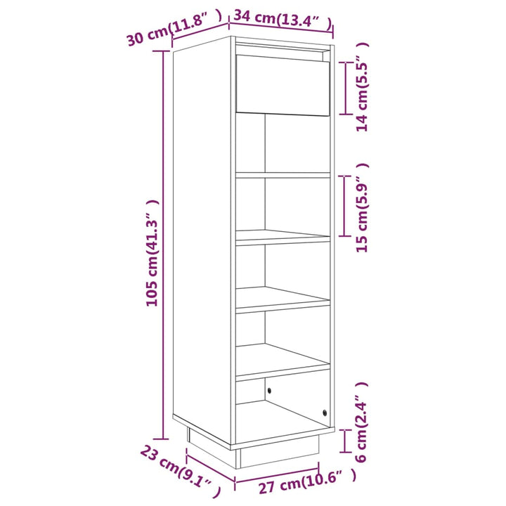 Schoenenkast 34x30x105 cm massief grenenhout