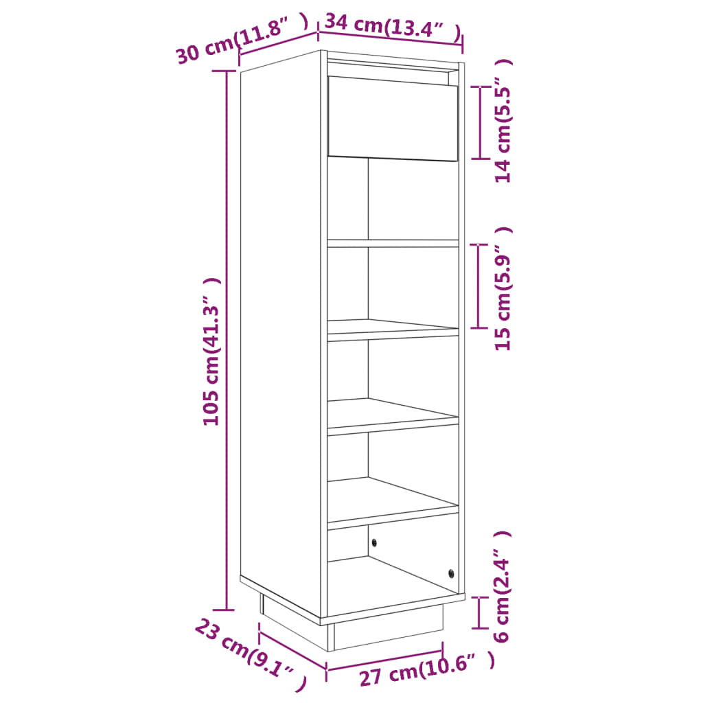 Schoenenkast 34x30x105 cm massief grenenhout zwart