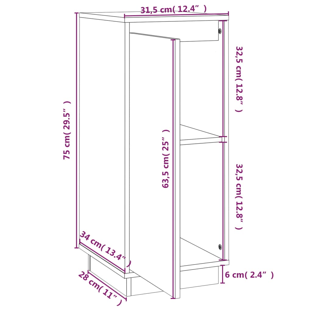 Dressoir 31,5x34x75 cm massief grenenhout honingbruin