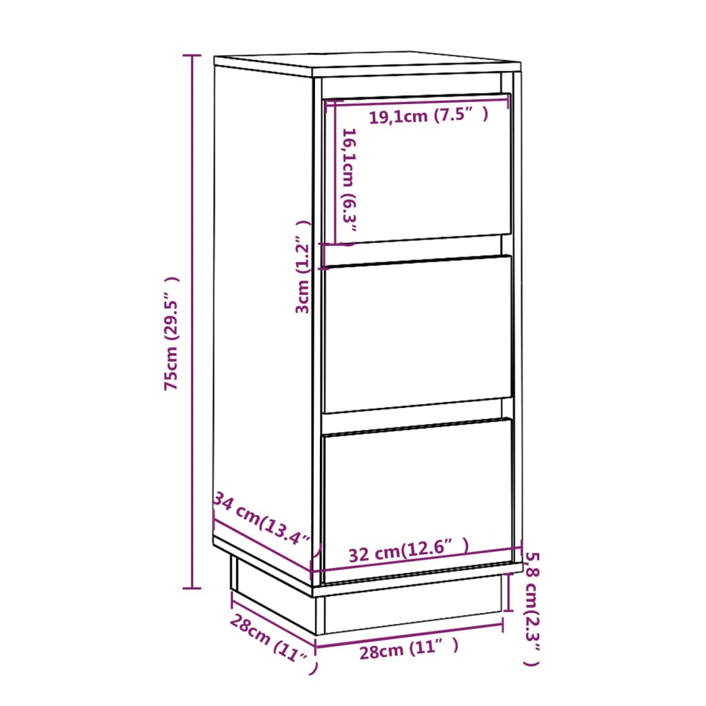 Dressoir 32x34x75 cm massief grenenhout honingbruin