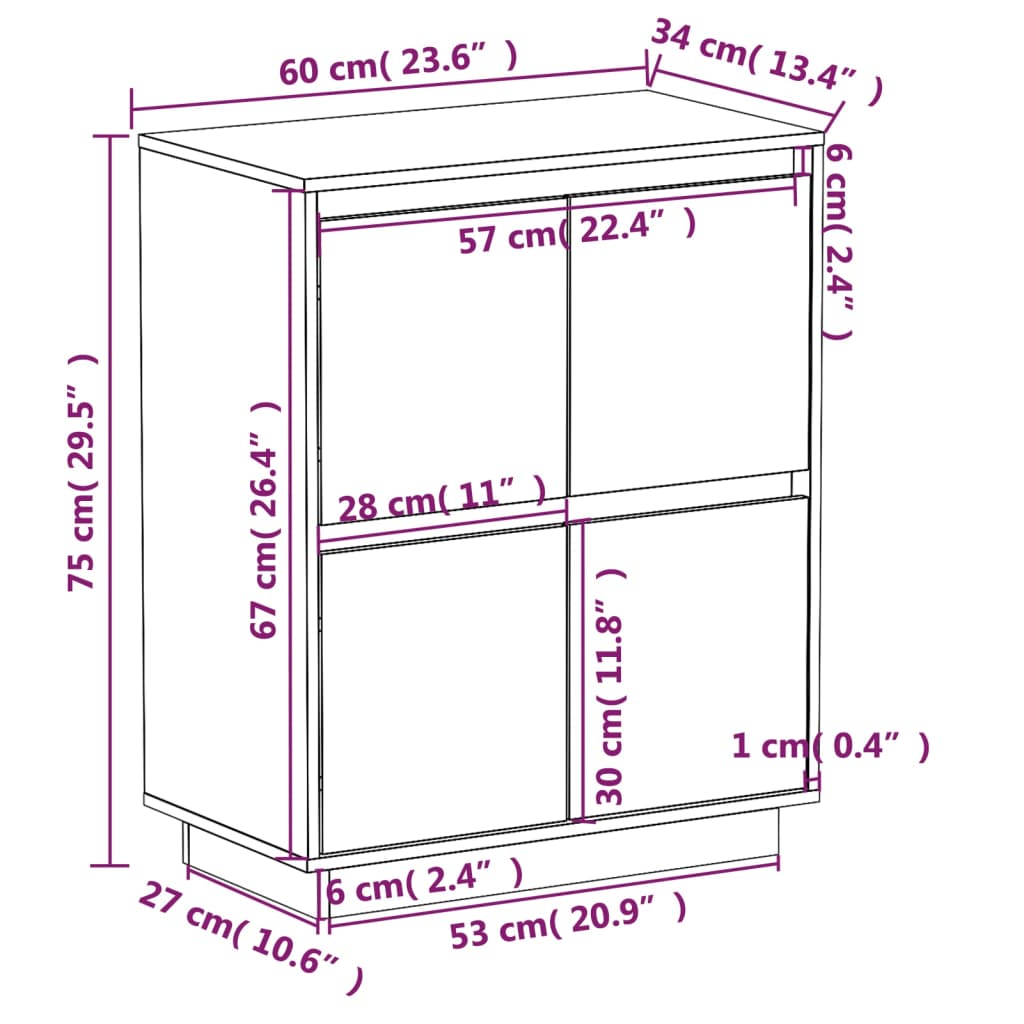 Dressoir 60x34x75 cm massief grenenhout honingbruin