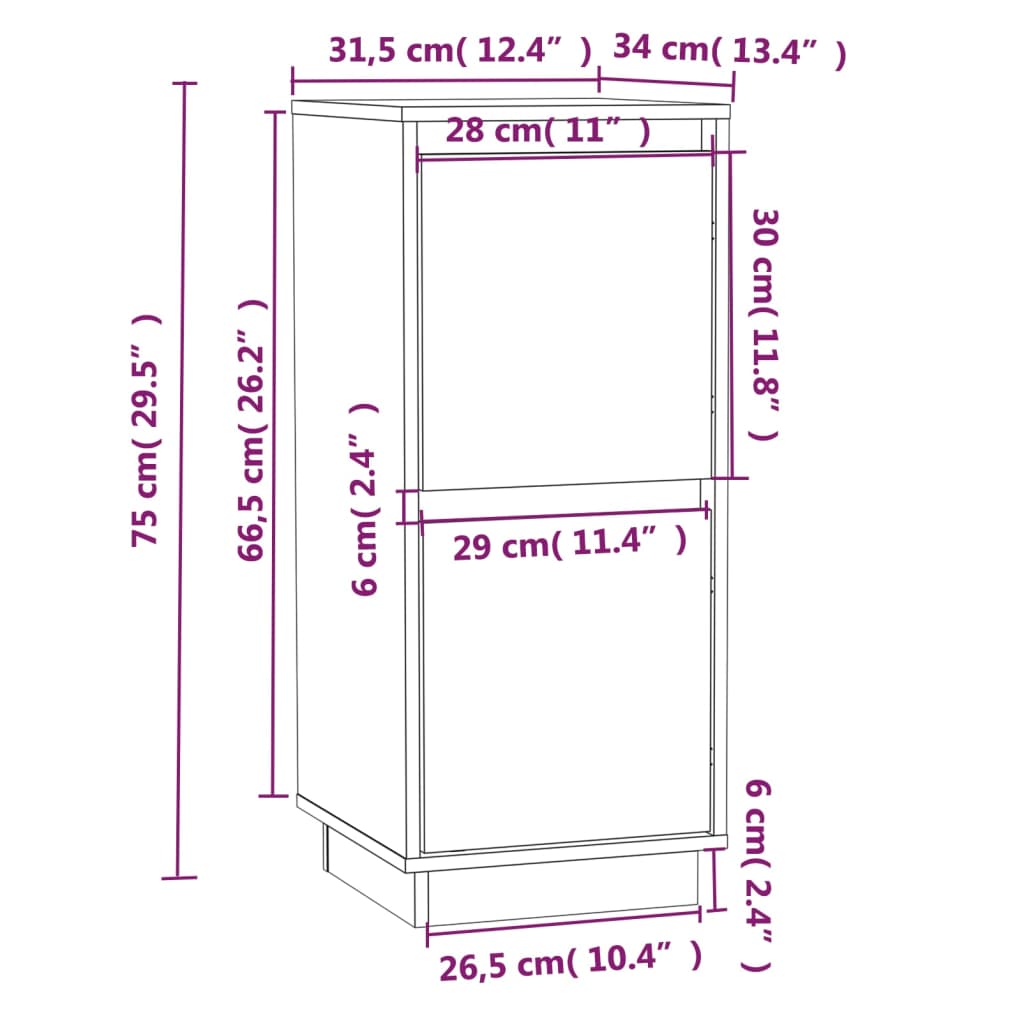 Dressoir 31,5x34x75 cm massief grenenhout grijs