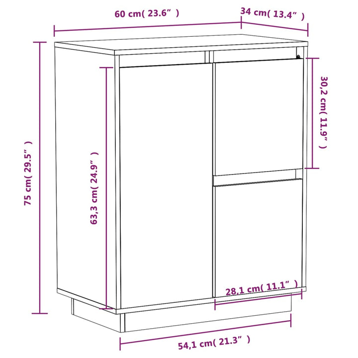 Dressoir 60x34x75 cm massief grenenhout grijs