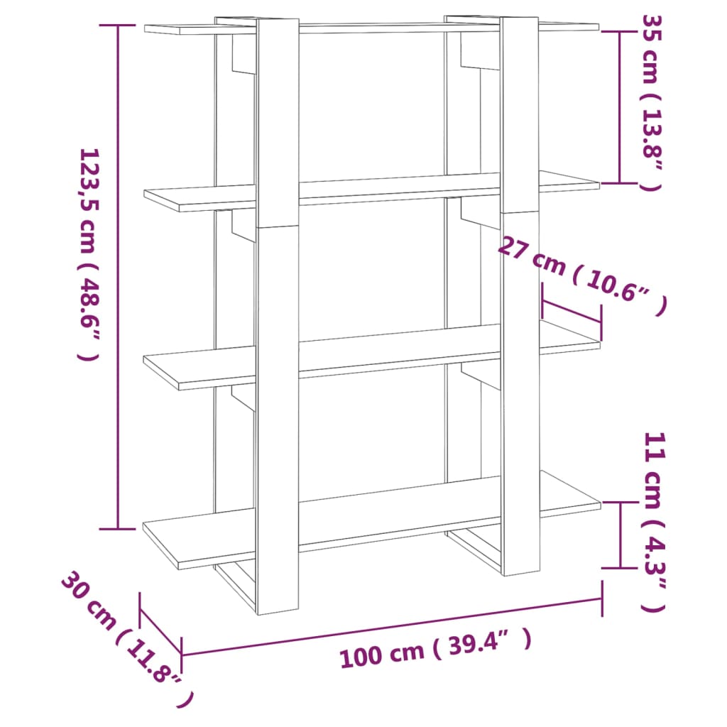 Boekenkast/kamerscherm 100x30x123,5 wit