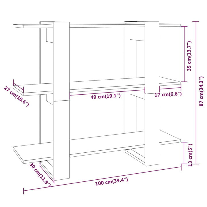 Boekenkast/kamerscherm 100x30x87 cm wit