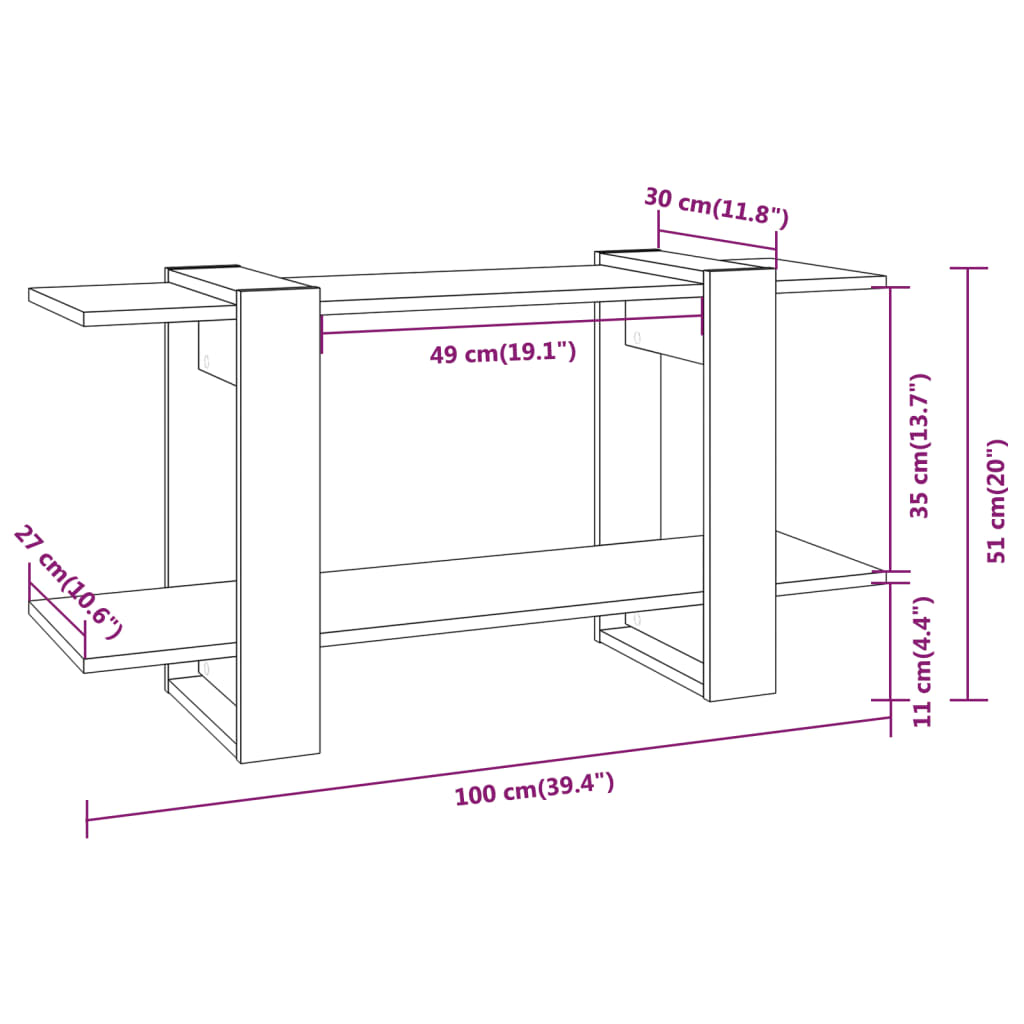 Boekenkast 100x30x51 cm bewerkt hout hoogglans wit