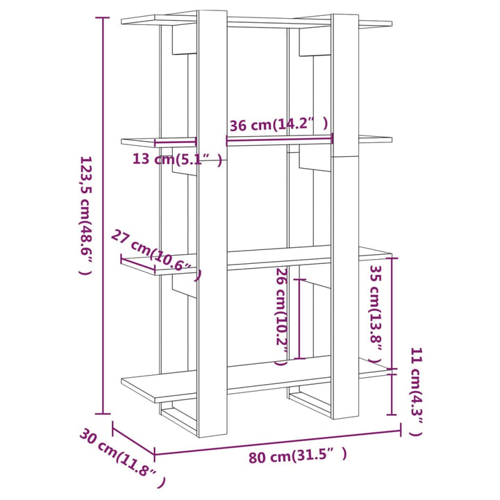 Boekenkast/kamerscherm 80x30x123,5 cm betongrijs