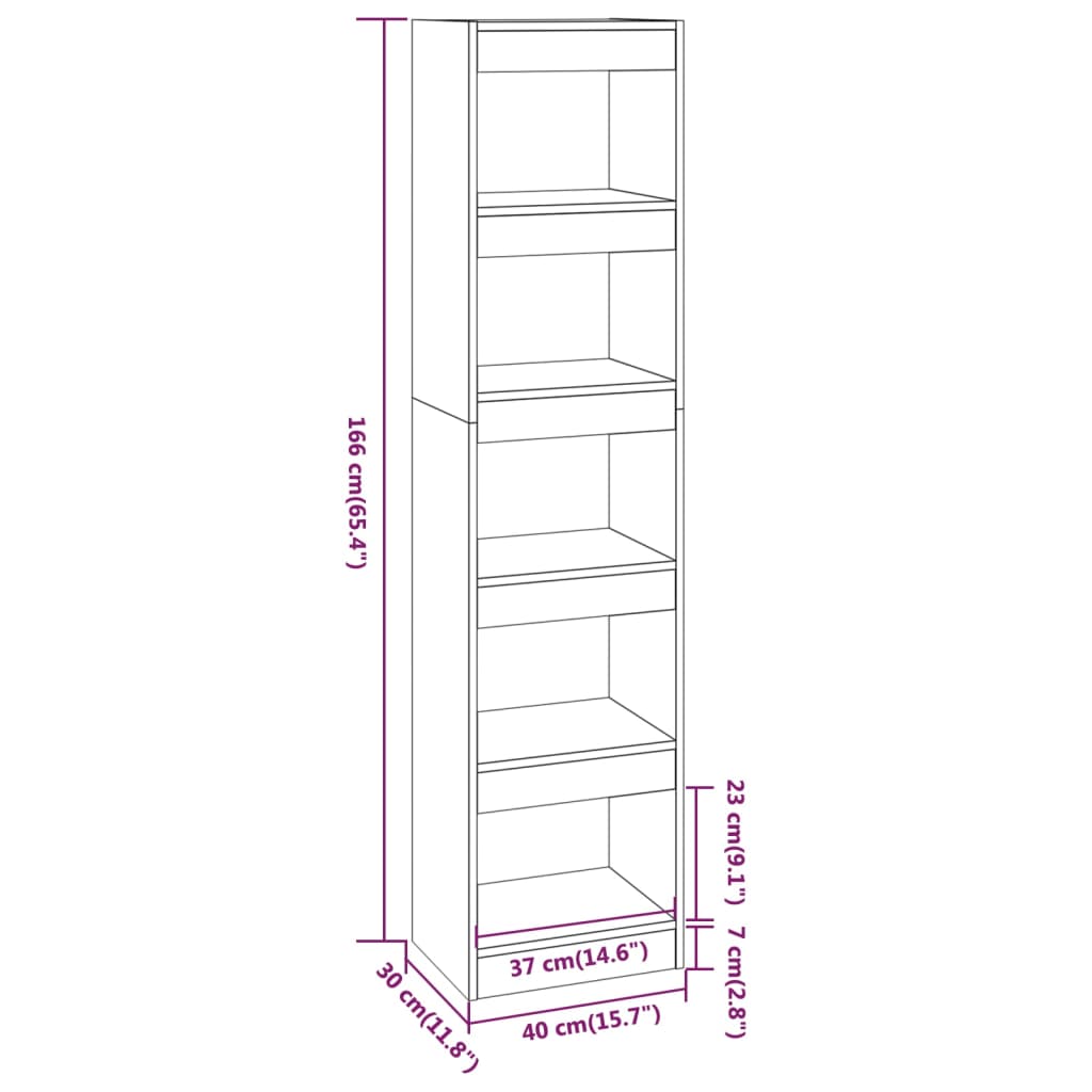 Boekenkast/kamerscherm 40x30x166 cm hoogglans wit