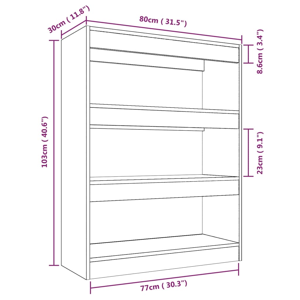 Boekenkast/kamerscherm 80x30x103 cm bewerkt hout zwart