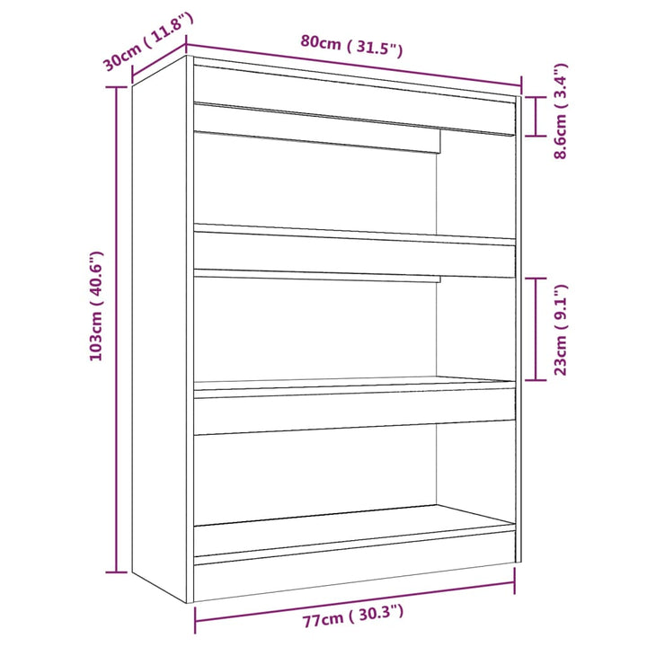 Boekenkast/kamerscherm 80x30x103 cm bewerkt hout betongrijs