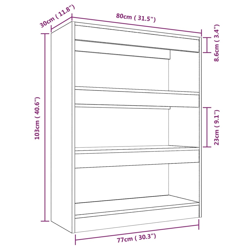 Boekenkast/kamerscherm 80x30x103 cm bewerkt hout hoogglans wit