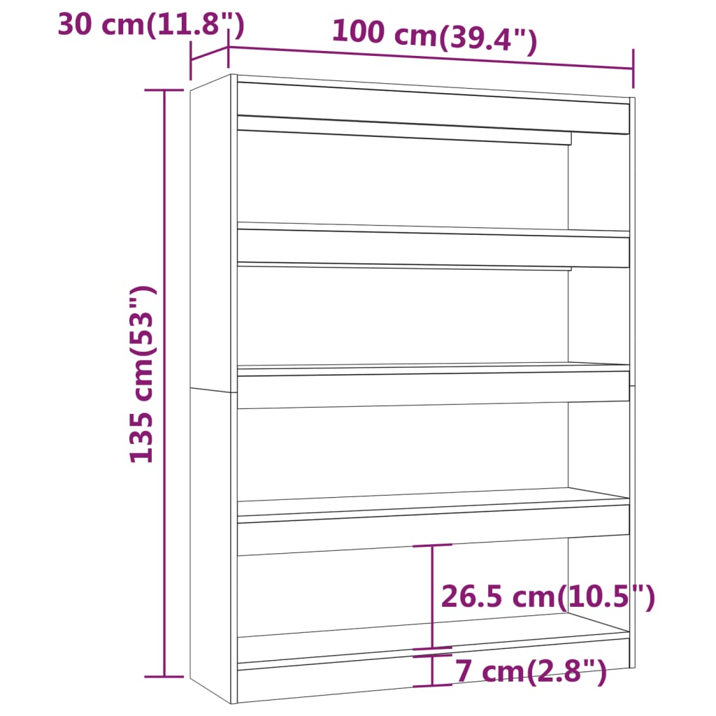 Boekenkast/kamerscherm 100x30x135 cm hoogglans wit