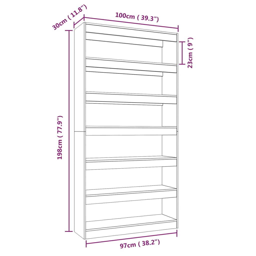 Boekenkast/kamerscherm 100x30x198 cm bewerkt hout sonoma eiken