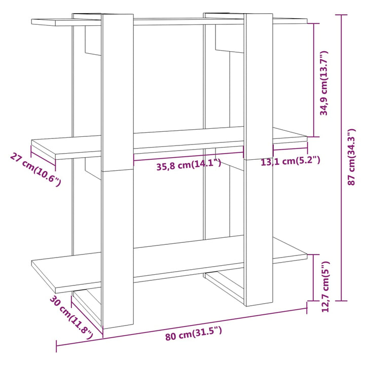 Boekenkast/kamerscherm 80x30x87 cm gerookt eikenkleurig