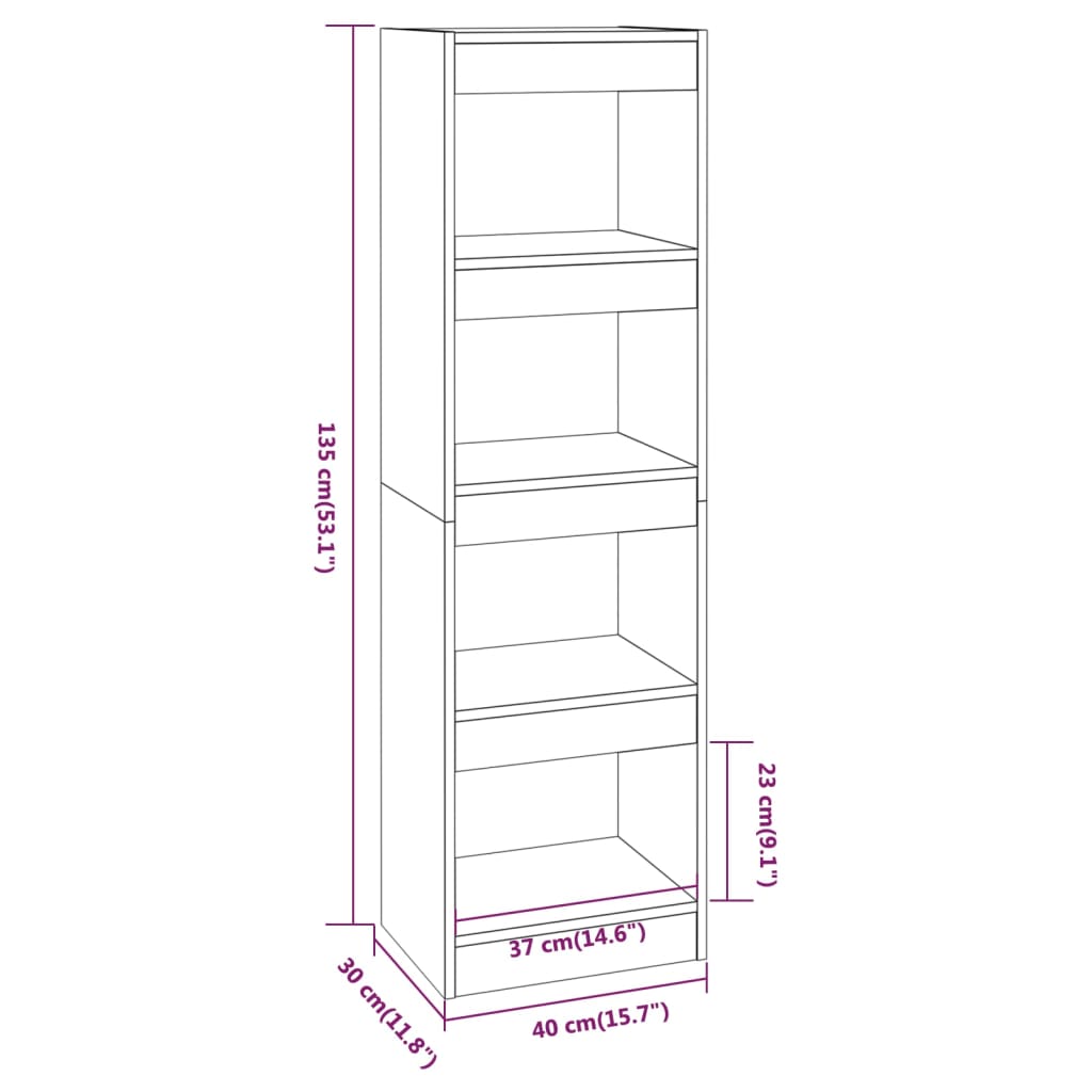 Boekenkast/kamerscherm 40x30x135 cm gerookt eikenkleurig