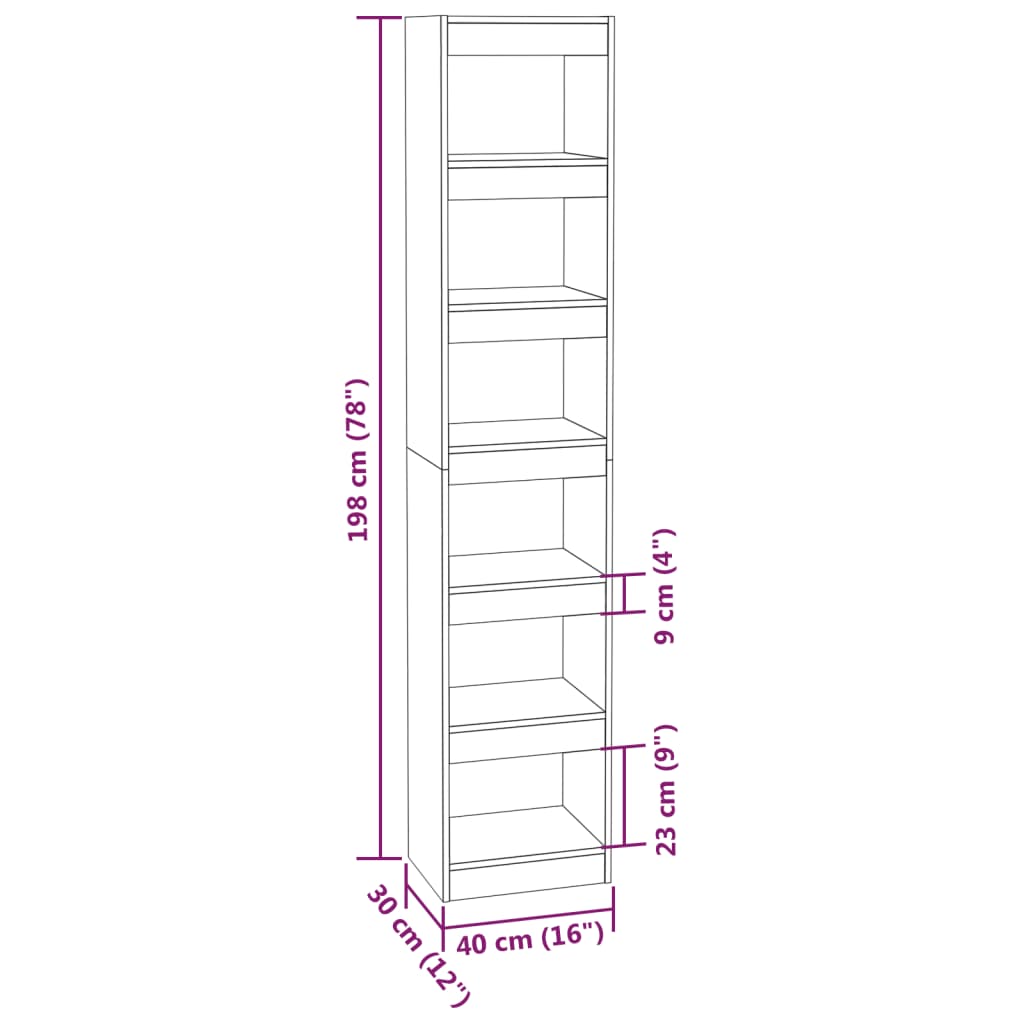 Boekenkast/kamerscherm 40x30x198 cm gerookt eikenkleurig