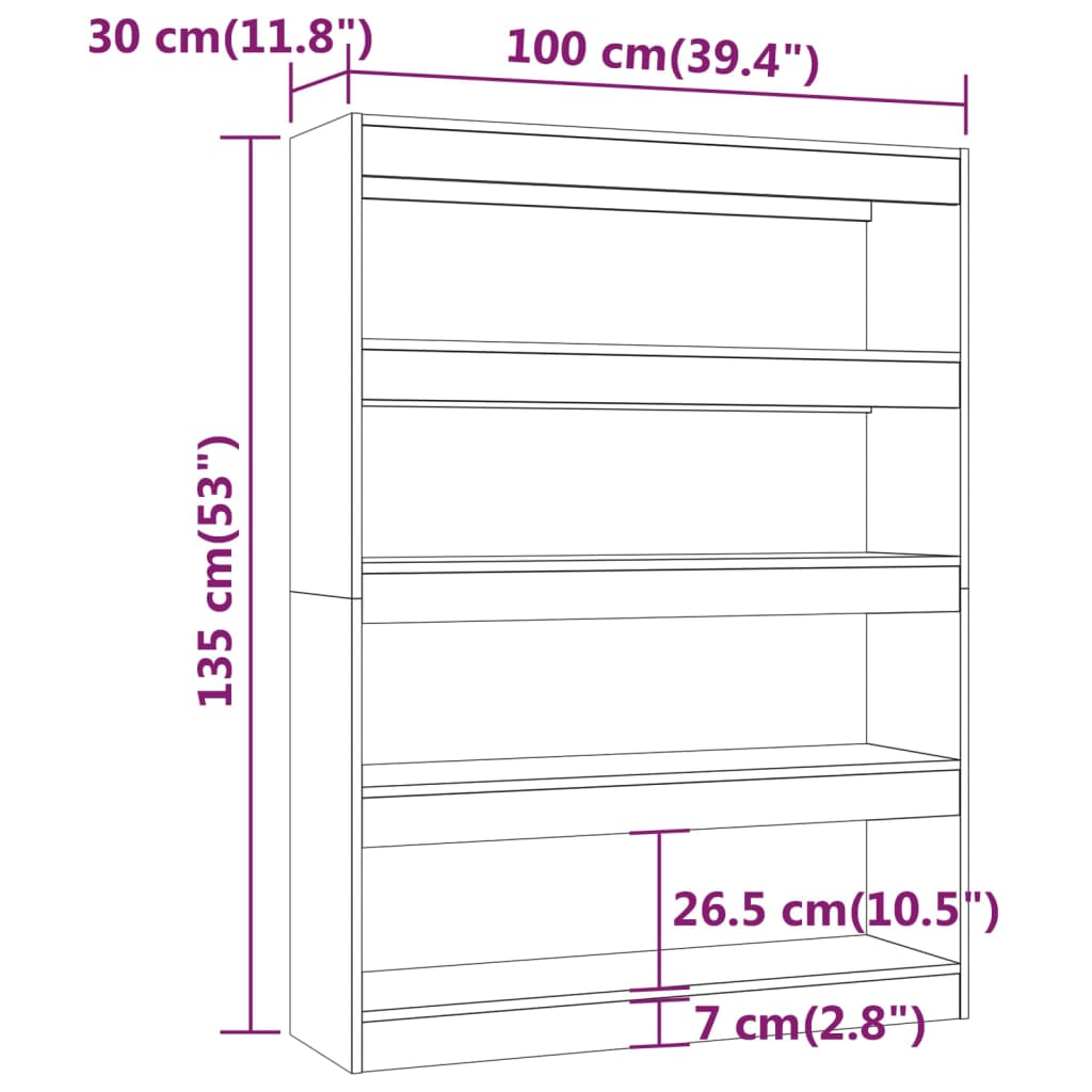 Boekenkast/kamerscherm 100x30x135 cm gerookt eikenkleurig