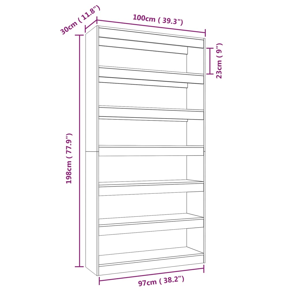 Boekenkast/kamerscherm 100x30x198 cm bewerkt hout grijs sonoma