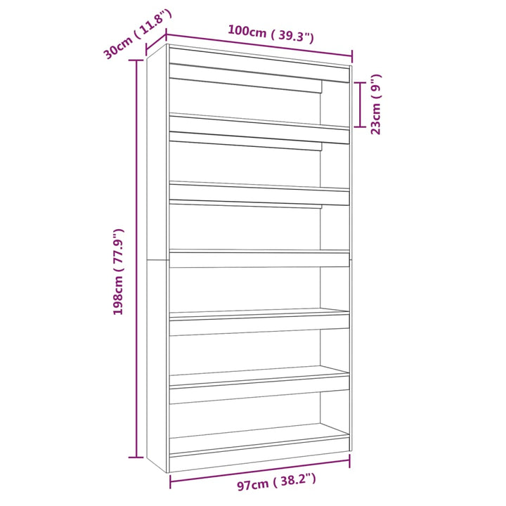 Boekenkast/kamerscherm 100x30x198 cm bewerkt hout grijs sonoma