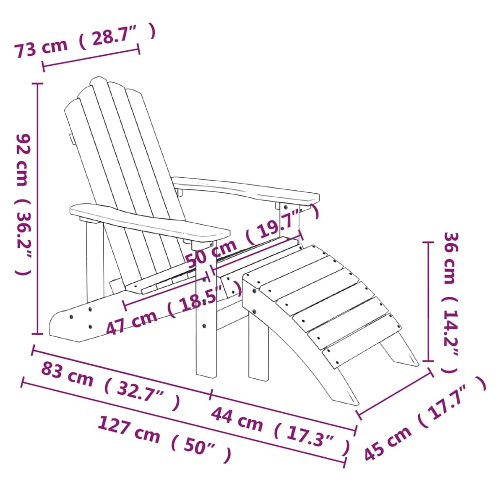 Tuinstoelen Adirondack met voetenbank tafel HDPE antracietkleur