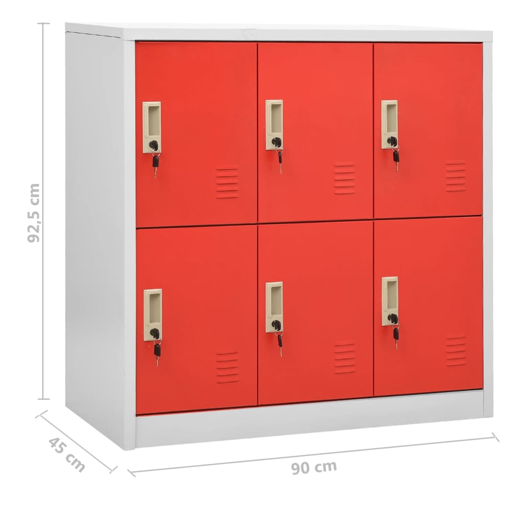 Lockerkasten 5 st 90x45x92,5 cm staal lichtgrijs en rood